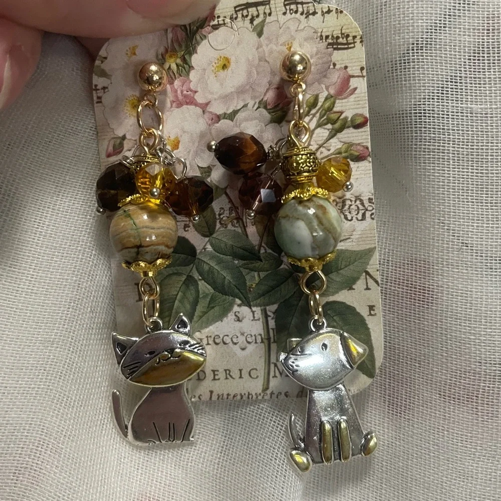 Silver and Gold Cat & Dog Earrings - Picture 4 of 4